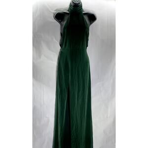 NBD Women's Dark Green Everett Open-Back Side Slit Halter Maxi Dress SZ XS